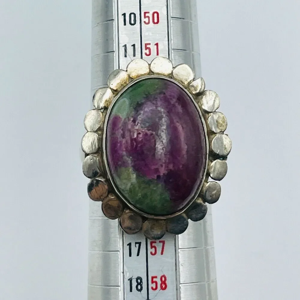 Ruby and Zoisite Gemstone Sterling Silver Ring US Size 6.75 Stamped 925 Colorful